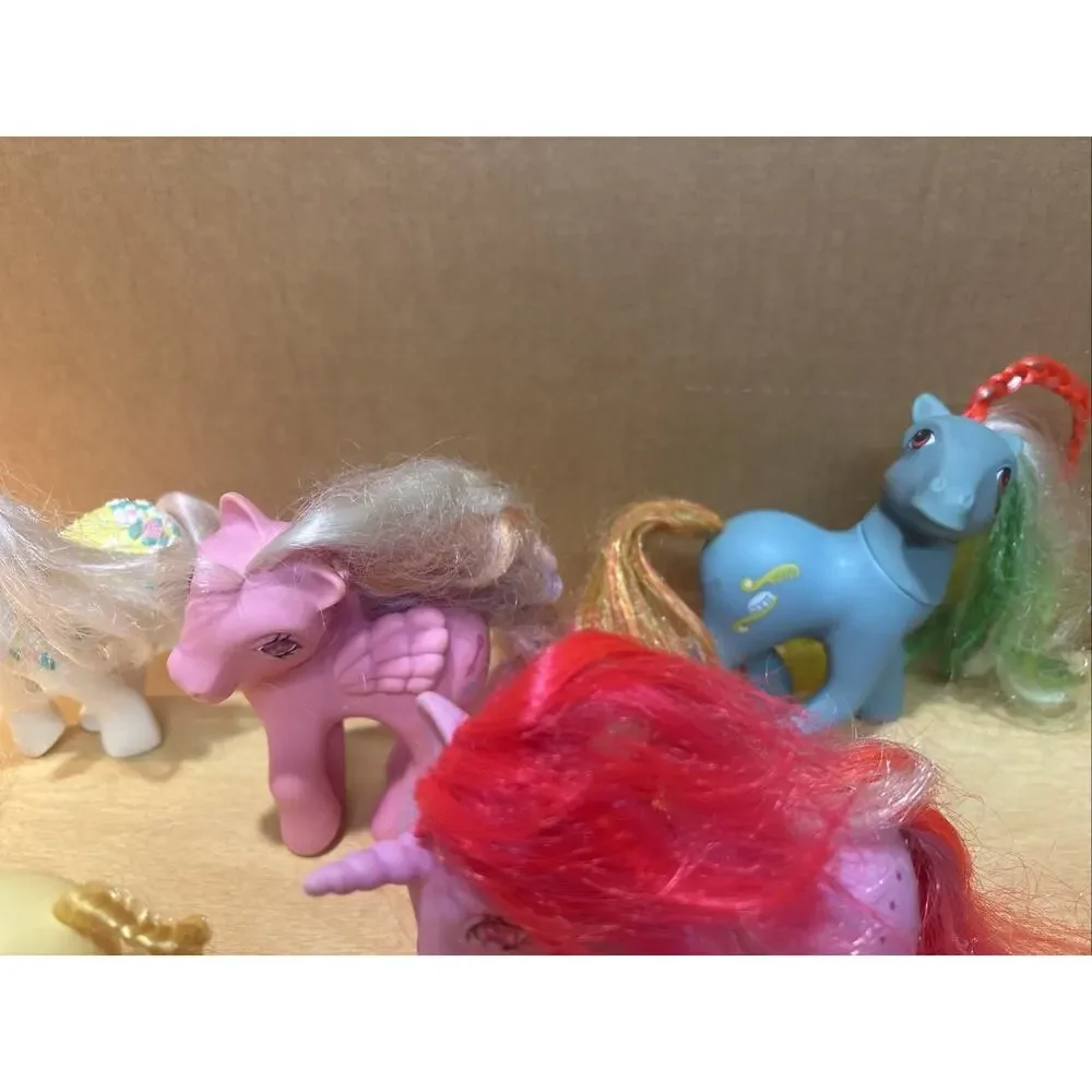 Lot Of 7 Vintage 1980s My Little Pony Toys, G1 - Unicorn Pegasus Baby Flocked